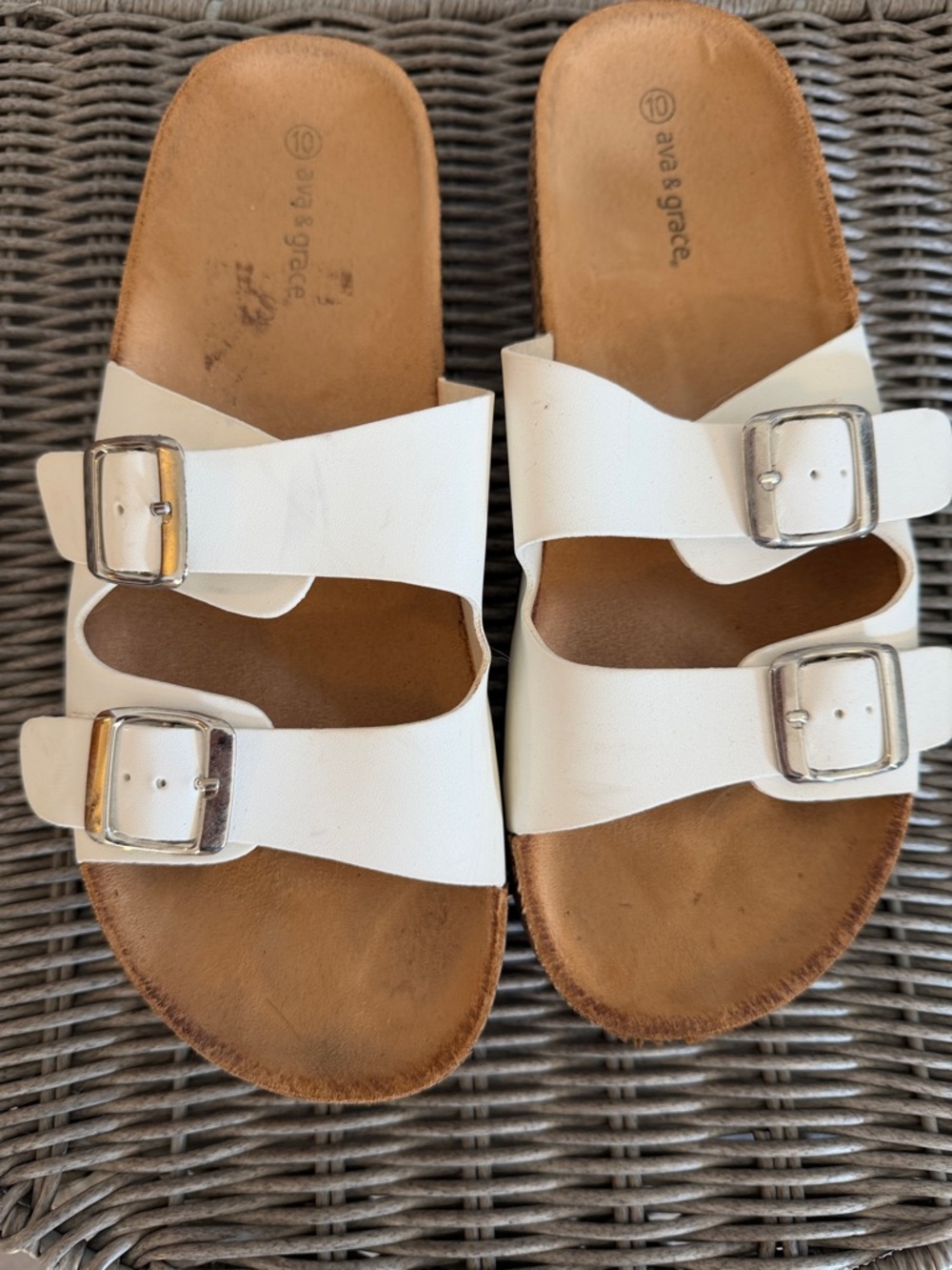 Ava & Grace White Double-Buckle Slide Sandals
